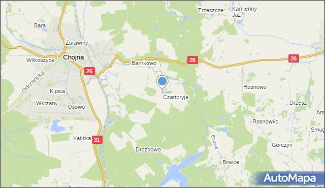 mapa Czartoryja, Czartoryja gmina Chojna na mapie Targeo