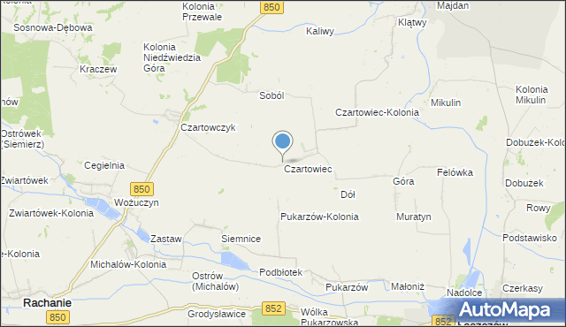 mapa Czartowiec, Czartowiec gmina Tyszowce na mapie Targeo