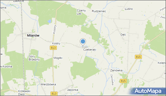 mapa Czeberaki, Czeberaki gmina Milanów na mapie Targeo