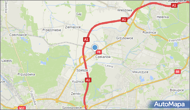 mapa Czekanów, Czekanów gmina Zbrosławice na mapie Targeo