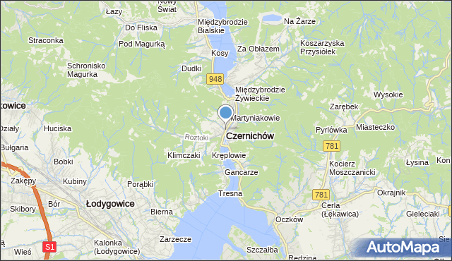 mapa Czernichów, Czernichów powiat żywiecki na mapie Targeo