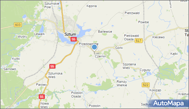 mapa Czernin, Czernin gmina Sztum na mapie Targeo