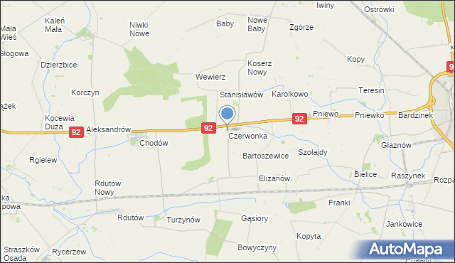 mapa Czerwonka, Czerwonka gmina Chodów na mapie Targeo