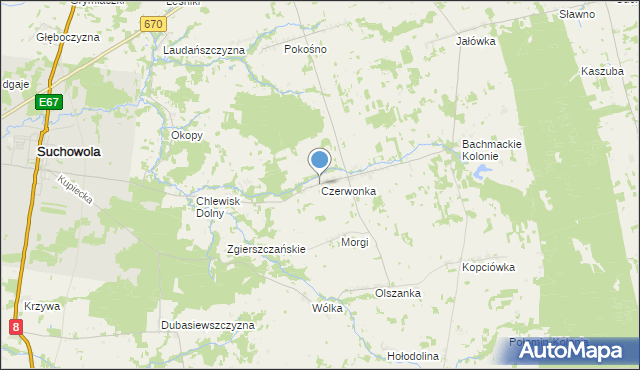 mapa Czerwonka, Czerwonka gmina Suchowola na mapie Targeo