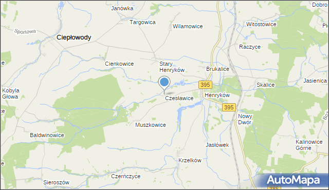 mapa Czesławice, Czesławice gmina Ciepłowody na mapie Targeo