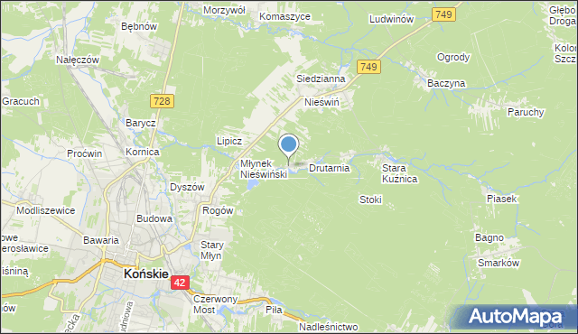 mapa Czysta, Czysta gmina Końskie na mapie Targeo