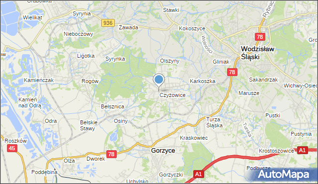 mapa Czyżowice, Czyżowice gmina Gorzyce na mapie Targeo