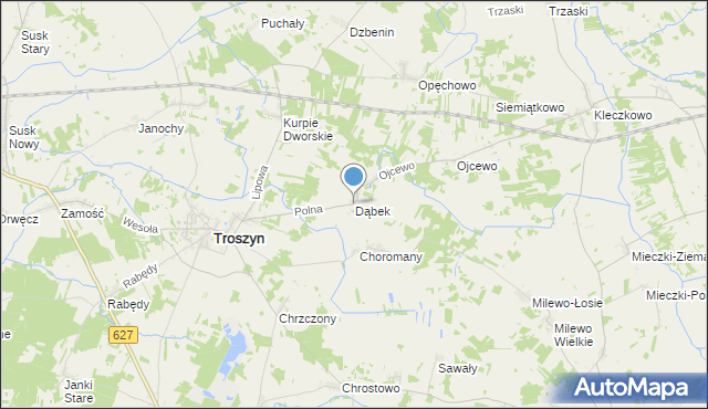 mapa Dąbek, Dąbek gmina Troszyn na mapie Targeo
