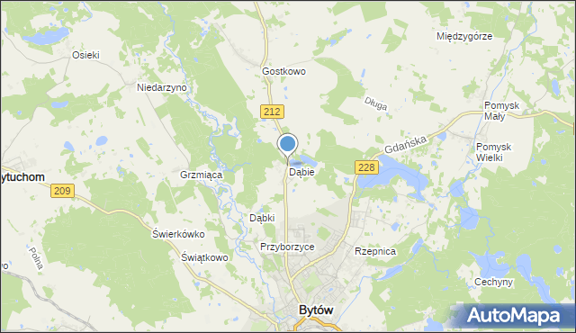 mapa Dąbie, Dąbie gmina Bytów na mapie Targeo