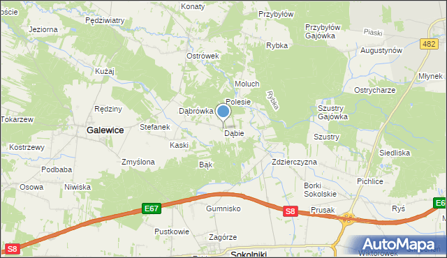 mapa Dąbie, Dąbie gmina Galewice na mapie Targeo