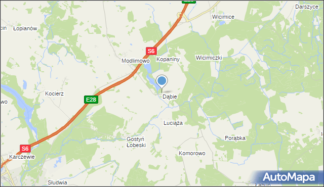 mapa Dąbie, Dąbie gmina Płoty na mapie Targeo