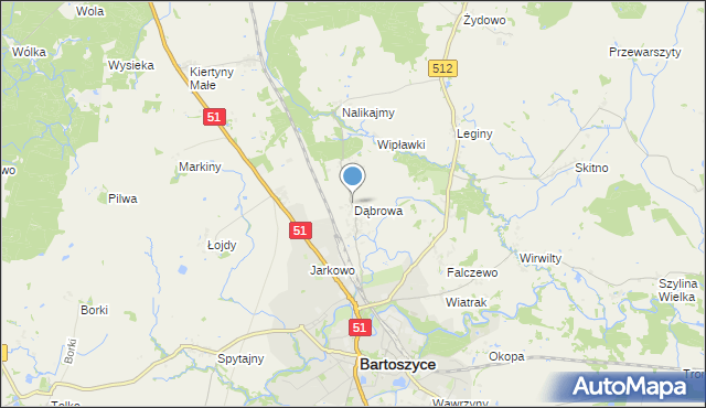 mapa Dąbrowa, Dąbrowa gmina Bartoszyce na mapie Targeo