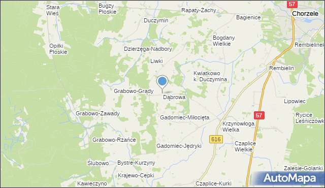 mapa Dąbrowa, Dąbrowa gmina Chorzele na mapie Targeo