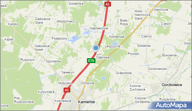 mapa Dąbrowa, Dąbrowa gmina Kamieńsk na mapie Targeo