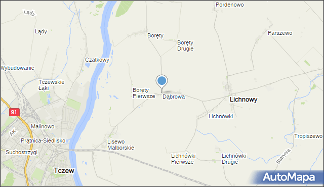 mapa Dąbrowa, Dąbrowa gmina Lichnowy na mapie Targeo