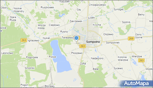 mapa Dąbrowa, Dąbrowa gmina Sompolno na mapie Targeo