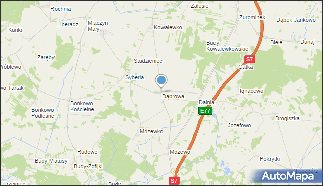 mapa Dąbrowa, Dąbrowa gmina Strzegowo na mapie Targeo