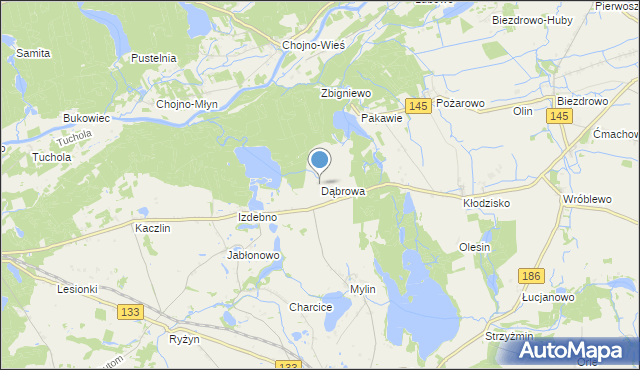 mapa Dąbrowa, Dąbrowa gmina Wronki na mapie Targeo