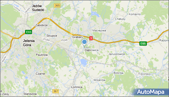 mapa Dąbrowica, Dąbrowica gmina Mysłakowice na mapie Targeo