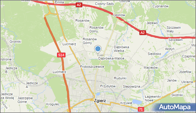mapa Dąbrówka-Malice, Dąbrówka-Malice na mapie Targeo