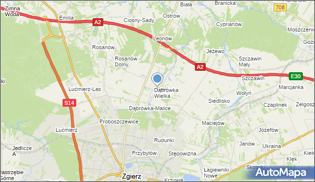 mapa Dąbrówka-Strumiany, Dąbrówka-Strumiany na mapie Targeo