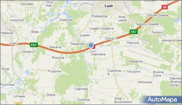mapa Dąbrówka, Dąbrówka gmina Buczek na mapie Targeo