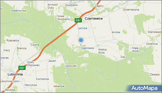 mapa Dąbrówka, Dąbrówka gmina Czerniewice na mapie Targeo