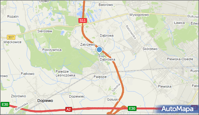 mapa Dąbrówka, Dąbrówka gmina Dopiewo na mapie Targeo