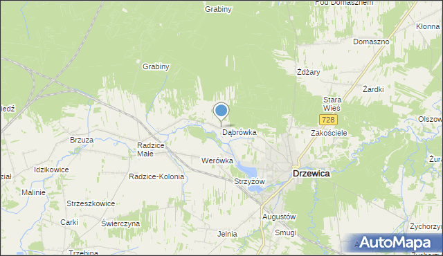mapa Dąbrówka, Dąbrówka gmina Drzewica na mapie Targeo