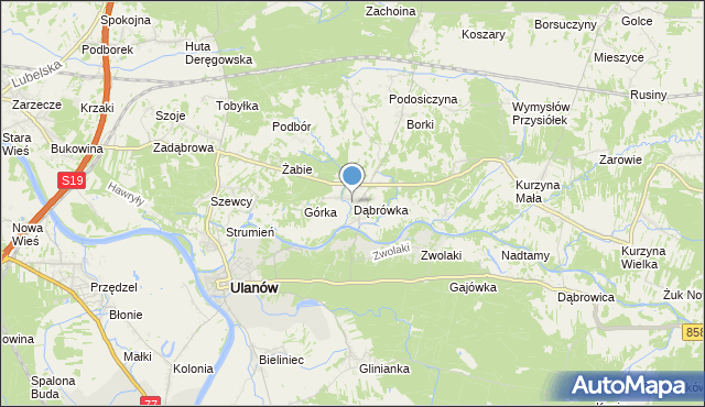 mapa Dąbrówka, Dąbrówka gmina Ulanów na mapie Targeo