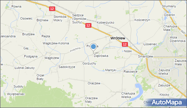 mapa Dąbrówka, Dąbrówka gmina Wróblew na mapie Targeo