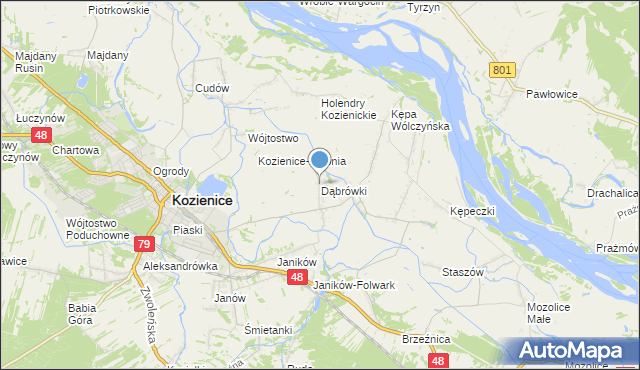 mapa Dąbrówki, Dąbrówki gmina Kozienice na mapie Targeo