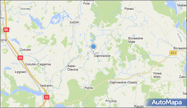 mapa Dąbrowskie, Dąbrowskie gmina Olecko na mapie Targeo