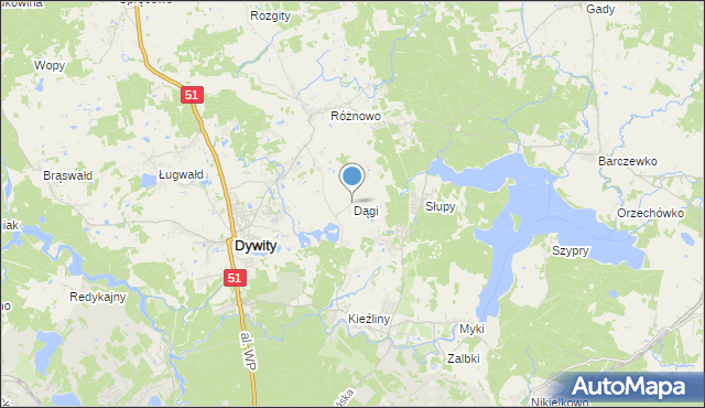 mapa Dągi, Dągi na mapie Targeo