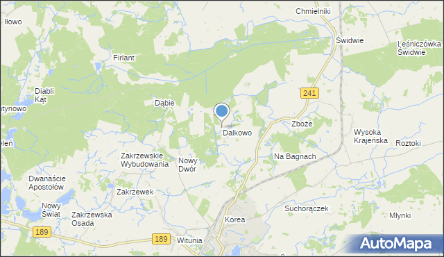 mapa Dalkowo, Dalkowo gmina Więcbork na mapie Targeo