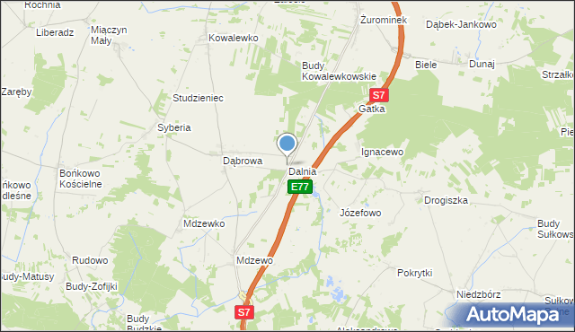 mapa Dalnia, Dalnia gmina Strzegowo na mapie Targeo