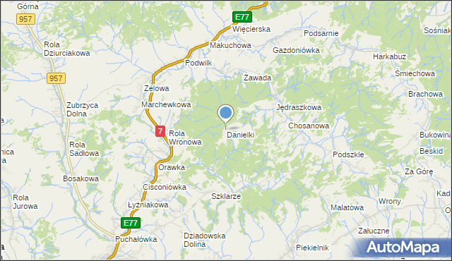 mapa Danielki, Danielki na mapie Targeo