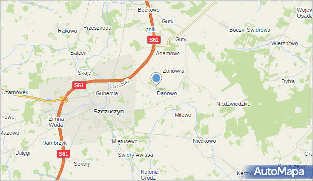 mapa Danowo, Danowo gmina Szczuczyn na mapie Targeo