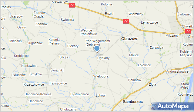 mapa Dębiany, Dębiany gmina Obrazów na mapie Targeo