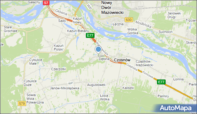 mapa Dębina, Dębina gmina Czosnów na mapie Targeo