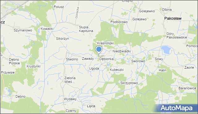 mapa Dębionka, Dębionka gmina Pakosław na mapie Targeo