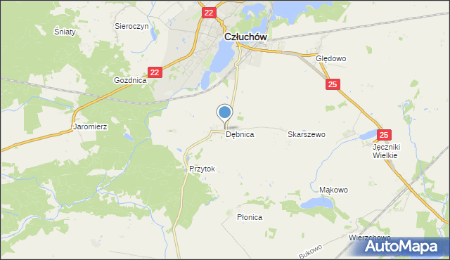 mapa Dębnica, Dębnica gmina Człuchów na mapie Targeo