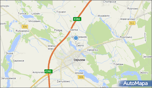 mapa Dębno, Dębno gmina Stęszew na mapie Targeo