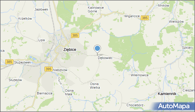 mapa Dębowiec, Dębowiec gmina Ziębice na mapie Targeo