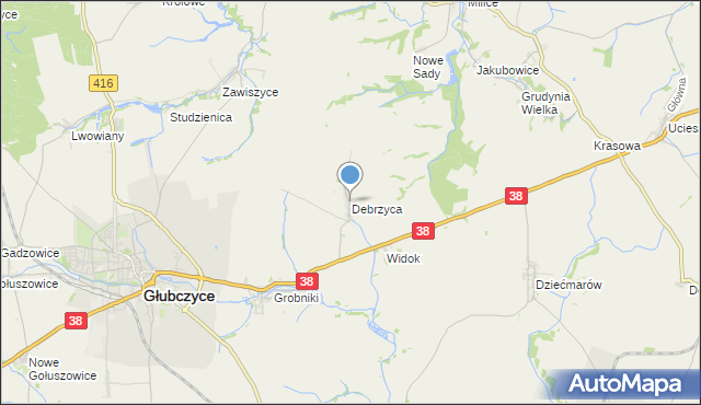 mapa Debrzyca, Debrzyca na mapie Targeo