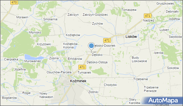 mapa Dębsko, Dębsko gmina Koźminek na mapie Targeo