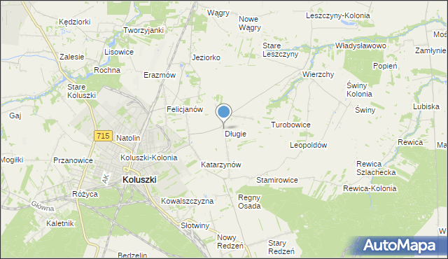 mapa Długie, Długie gmina Koluszki na mapie Targeo