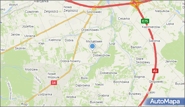 mapa Dobieszków, Dobieszków gmina Stryków na mapie Targeo