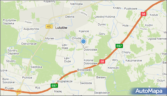 mapa Dobrosław, Dobrosław gmina Lututów na mapie Targeo