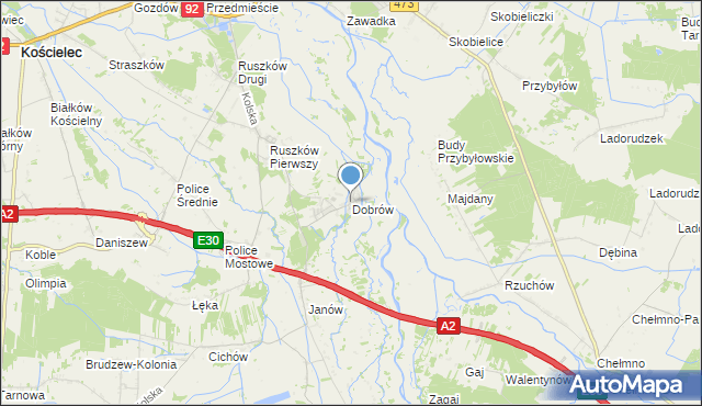 mapa Dobrów, Dobrów gmina Kościelec na mapie Targeo